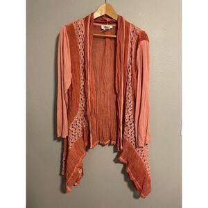 Ania A Womens Kimono XL Pink Rayon Blend Crochet Trim Contrast Sleeve Fairy Boho